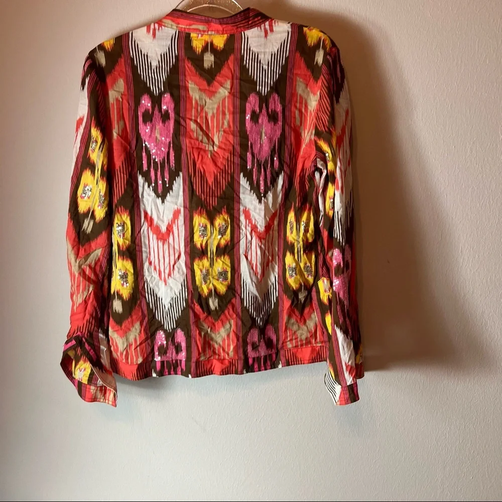 Tory Burch Boho Sequins Embellished Tunic ikat  top orange/ brown size 8